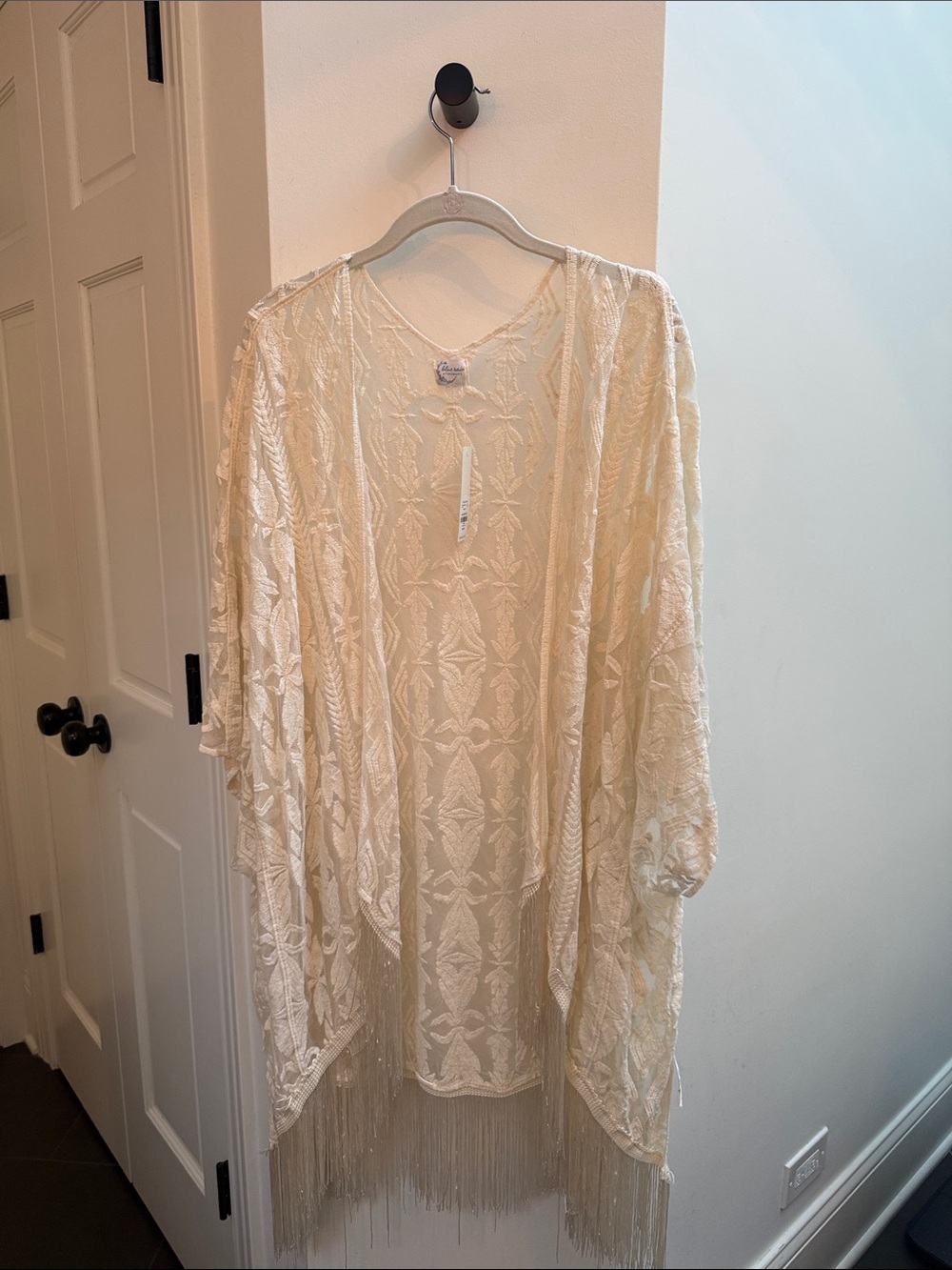Blue Rain Ivory Embroidered Fringe Kimono